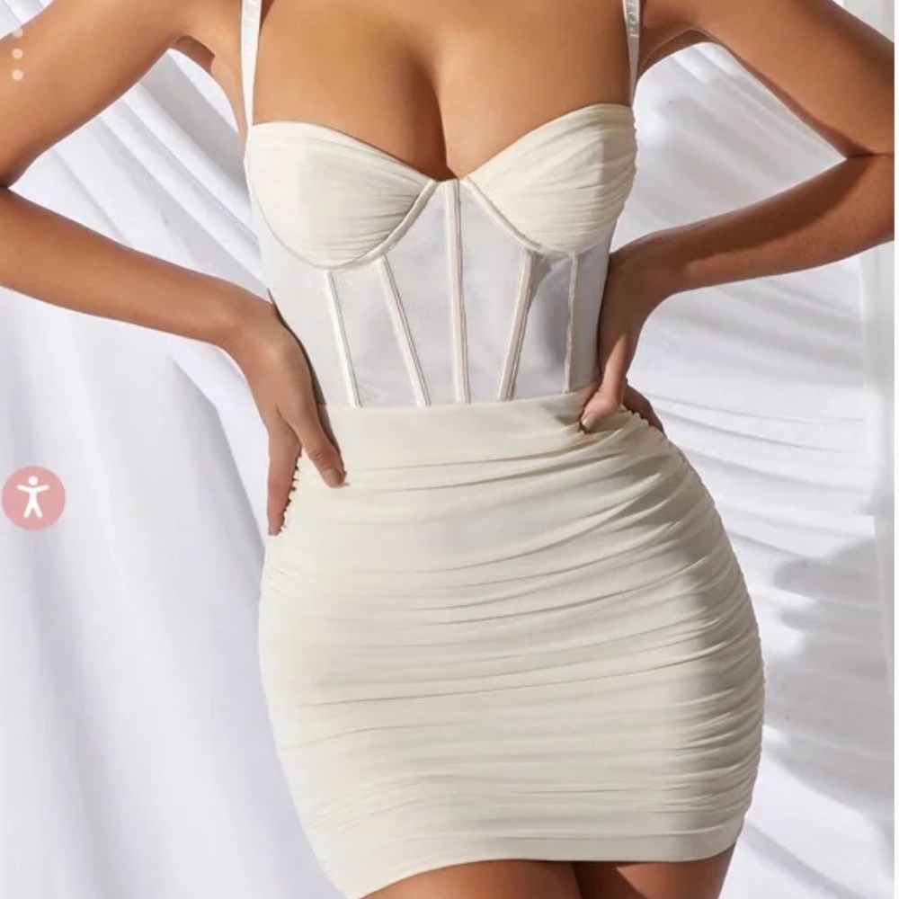 NWT Oh Polly OVERLOAD Mesh Bodycon Corset Mini Dress in White